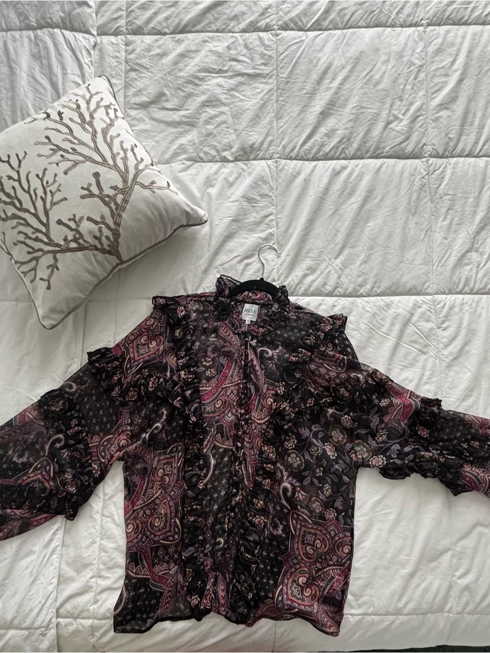 Floral Paisley Ruffle Blouse Jacket - Black & Purple